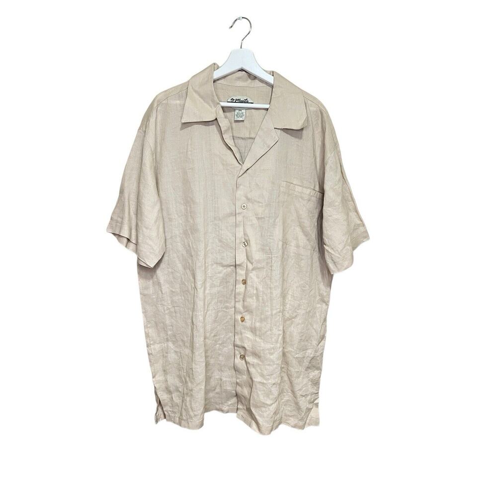 Mojito Linen Shirt Men’s 2XL Tan Square Button Short Sleeve Camp Beach Vacation